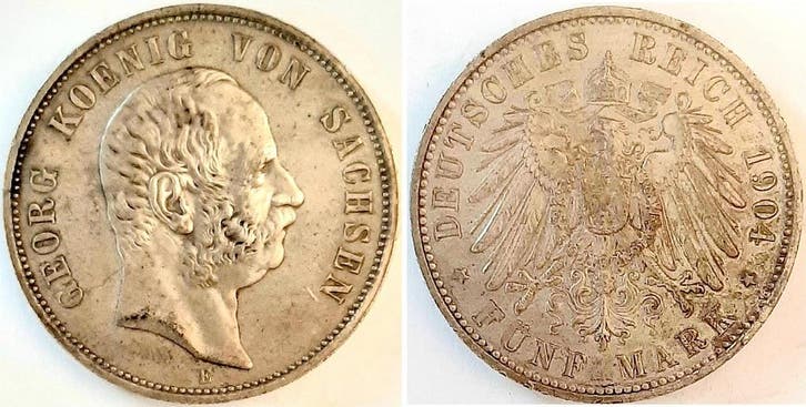 Duitsland 5 Mark Sachsen Georg 1904 E J 130 Georg zilver, Postzegels en Munten, Munten | Europa | Niet-Euromunten, België, Verzenden