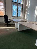 Duo Zit Sta Bureau Elektrisch - Wit Frame - Eiken Blad, In hoogte verstelbaar, Nieuw