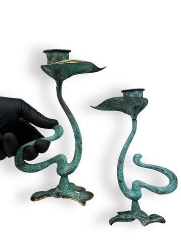 Petit bougeoir - Bronze patiné - Inspiration végétale