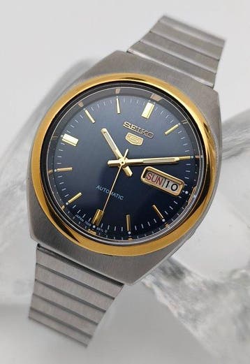 Seiko - Seiko 5 - Big Case - Two Tone - Navy Blue - Zonder, Handtassen en Accessoires