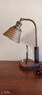 Marchio non leggibile. - Nachtlampje - Brons, Hout, Messing