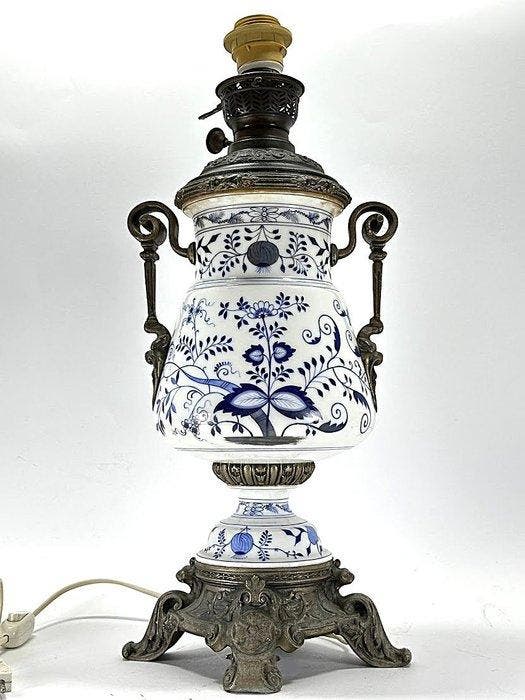 Lampada XIX Secolo – Decoro Cipolla Blu - Tafellamp -, Antiquités & Art, Antiquités | Autres Antiquités