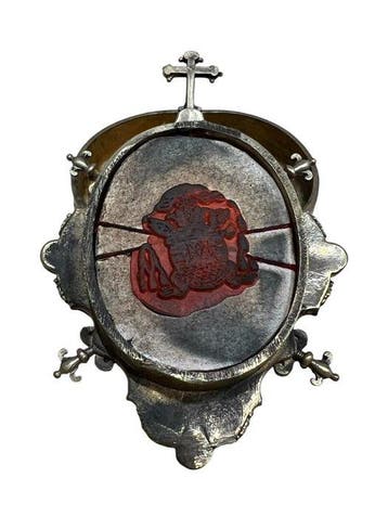 Reliekhouder - Brons, Gouden cartouche, Glas, Hout - 20e