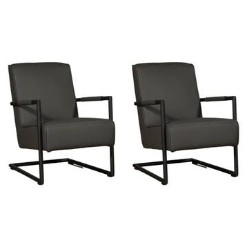 Set van 2 Leren fauteuils Lodge - Toledo Antracite, Nieuw, Ophalen of Verzenden, 50 tot 75 cm, Leer