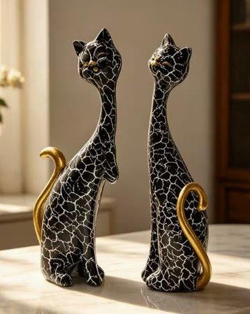 Sculpture, Set di 2 Gatti inseparabili - 14 cm - Résine -
