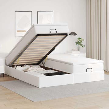 vidaXL Ottoman bed met matrassen 200x200cm kunstleer wit, Verzenden