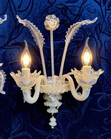 Wandkandelaar (2) - Zeldzaam opaalglas uit Murano