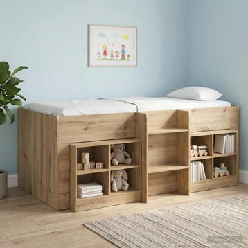 vidaXL Kinderhoogslaper Artisanaal eiken 90 x 190 cm Bewerkt, Verzenden
