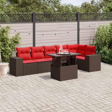 vidaXL 7-delige tuinbankset met kussens, bruin polyrotan, Verzenden