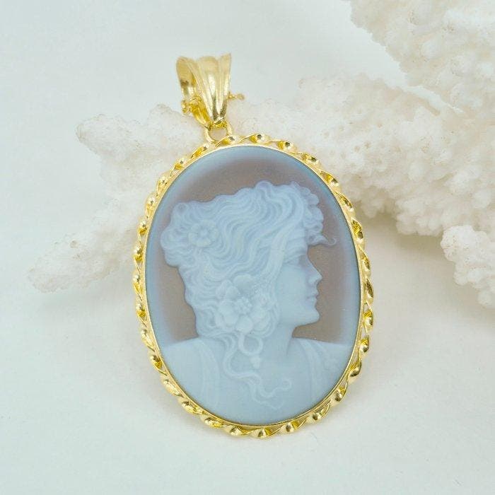 Zilver, Verguld - Cameo - cameo gegraveerd op agaat, Antiquités & Art, Curiosités & Brocante