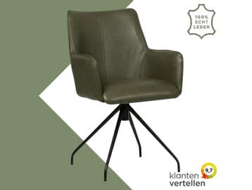 Leren draaibare eetkamerstoel Wave - Granada Moss, 60 tot 90 cm, Nieuw, Leer, Ophalen of Verzenden