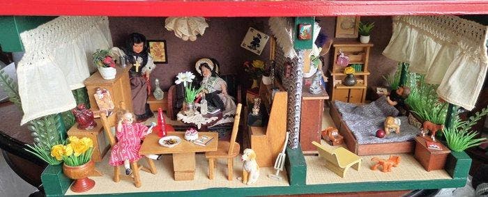 Diverse merken - Poppenhuis Poppenhuis 2 kamer volledig, Antiek en Kunst, Antiek | Speelgoed