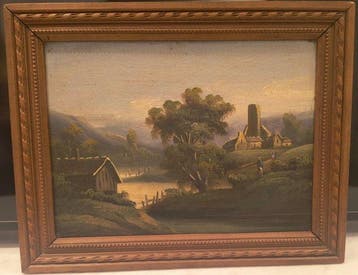 Scuola francese (XIX), Firmato Robert - Paesaggio animato