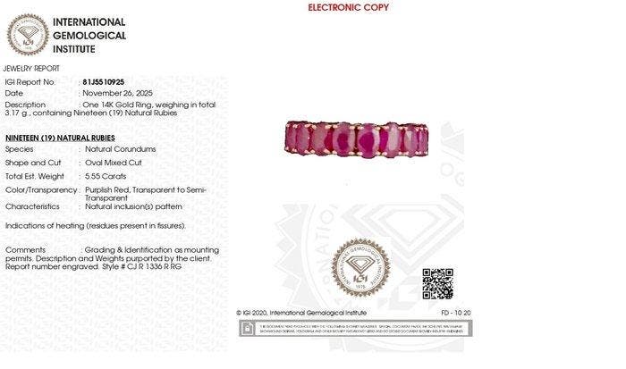 Eeuwigheidsring - 14 karaat Roségoud - 5.55ct. tw. Robijn, Handtassen en Accessoires, Antieke sieraden