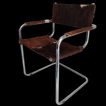 Fauteuil - Cantileverfauteuil - Staal, Bont - Bontstoel