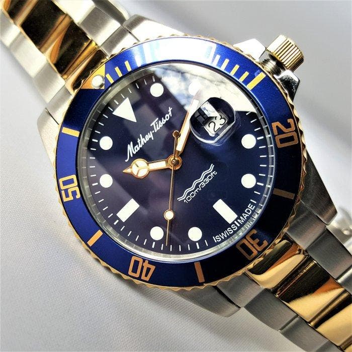 Mathey-Tissot - Swiss Diver - Deep Blue - 18K Gold -, Handtassen en Accessoires, Horloges | Heren