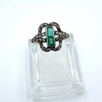 Bague - 14 carats Or jaune, Argent - 1.00ct. tw. Émeraude -