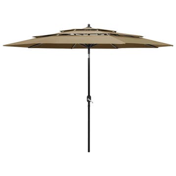 vidaXL Parasol 3-laags met aluminium paal 3 m taupe, Verzenden, Nieuw