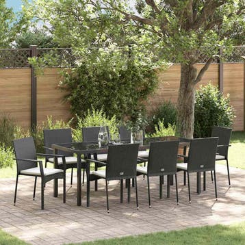 vidaXL Tuin Eettafel Set 9 st Zwart poly rattan, Verzenden