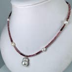 Collier Argent Perle - Perle - SSP Ø11,8 mm tourmalines, Nieuw