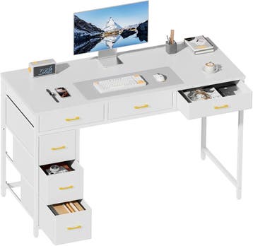 HLDIRECT Bureau met 6 lades, stof, 120 x 50 cm, computerbure, Verzenden