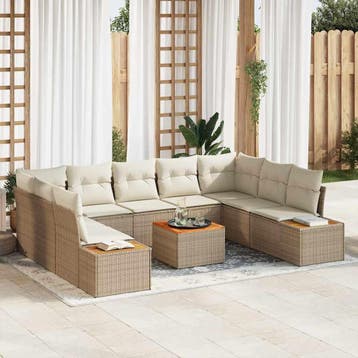 vidaXL Tuinbank Set 10 st Beige Poly rattan, Tuin en Terras, Verzenden, Nieuw