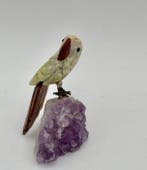 sculptuur, Rare Prestigious Hardstone Bird: Parrot on