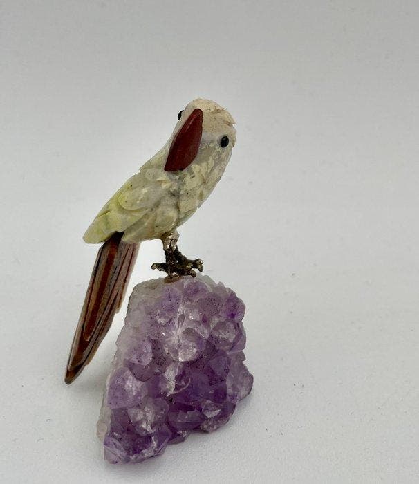 sculptuur, Rare Prestigious Hardstone Bird: Parrot on, Antiquités & Art, Curiosités & Brocante