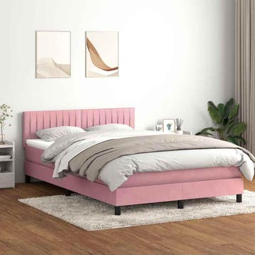 vidaXL Boxspring met matras en LED fluweel roze 160x210 cm, Verzenden, Nieuw