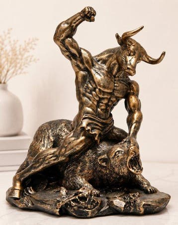 sculptuur, Bronze Minotaur and Bear Sculpture – Powerful