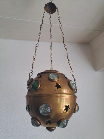 Lantaarn - Messing, Glas - Vintage hanglantaarn in oosterse