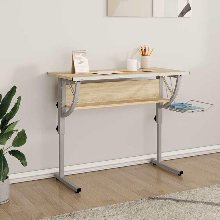 vidaXL Tekentafel 110x53x(58-87) cm bewerkt hout en staal, Maison & Meubles, Bureaux, Envoi
