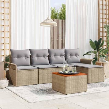 vidaXL Tuinbank Set met kussen 6 pcs Beige poly rattan, Tuin en Terras, Tuinsets en Loungesets, Verzenden, Nieuw