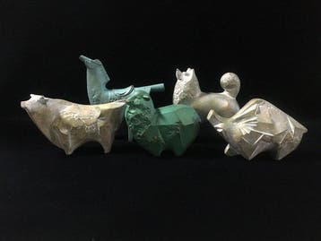 Lot of 5 Japanese Modernist Cast Metal Animal Sculptures by