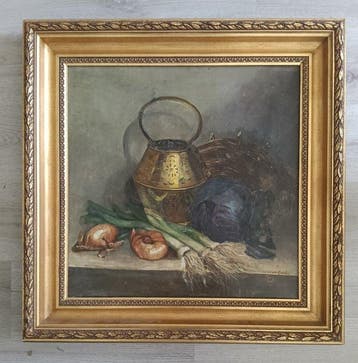 Suze de Lint (1878-1953) - Stilleven met koperen ketel, uien