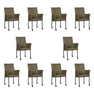 Set van 10 Leren eetkamerstoelen Comfort met wieltjes en, Huis en Inrichting, Stoelen, Ophalen of Verzenden, Nieuw, Leer, Eén
