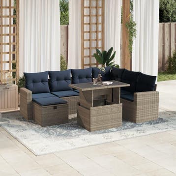vidaXL 8-delige tuinbankset met kussens, grijs polyrotan, Verzenden, Nieuw