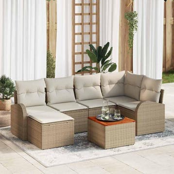 vidaXL Tuinbank Set met opslag 7 pcs Beige en Crème poly, Verzenden, Nieuw