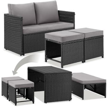 2-in-1 wicker loungeset Monopoli, bank en zitgroep - zwart, Verzenden, Nieuw