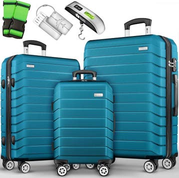 Kofferset - 3 delig - Trolley - Reiskoffer set - Turquoise -, Handtassen en Accessoires, Koffers, Verzenden, Nieuw