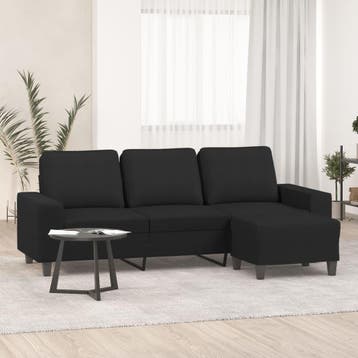 vidaXL Driezitsbank met voetenbank 180 cm stof zwart, Verzenden