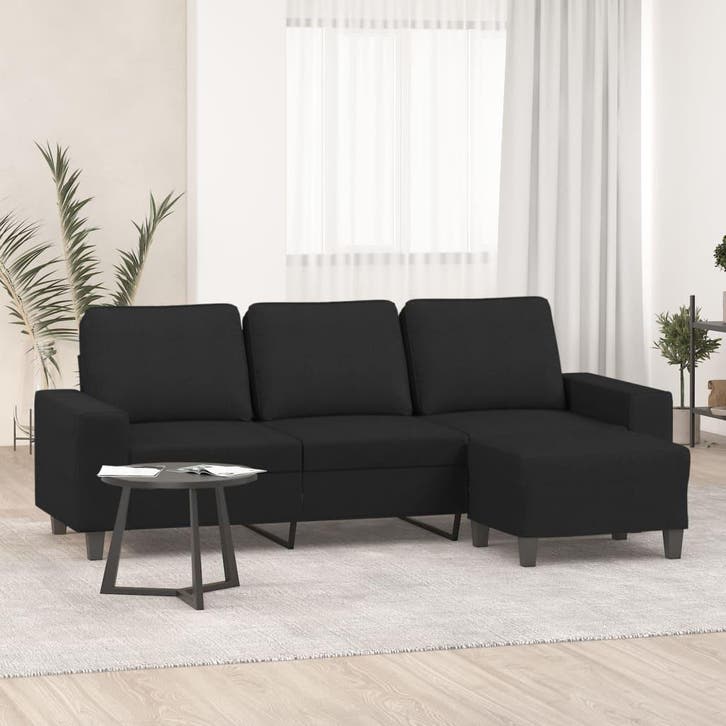 vidaXL Driezitsbank met voetenbank 180 cm stof zwart, Huis en Inrichting, Zetels | Zetels, Nieuw, Verzenden