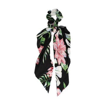Haarelastiek Scrunchie – Bloemenprint – 25cm Linten – Gladde, Nieuw