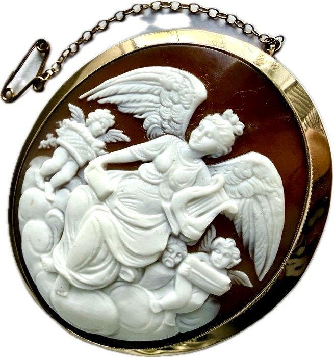 Cameo - 9 kt. Geel goud, Victoriaanse De Muse van de, Handtassen en Accessoires, Antieke sieraden