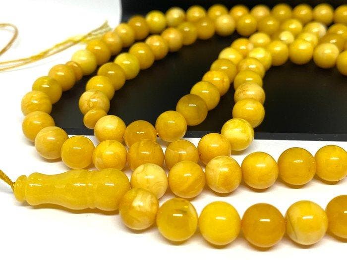 Perles de prière en ambre balte véritable – 99 perles rondes, Antiquités & Art, Curiosités & Brocante