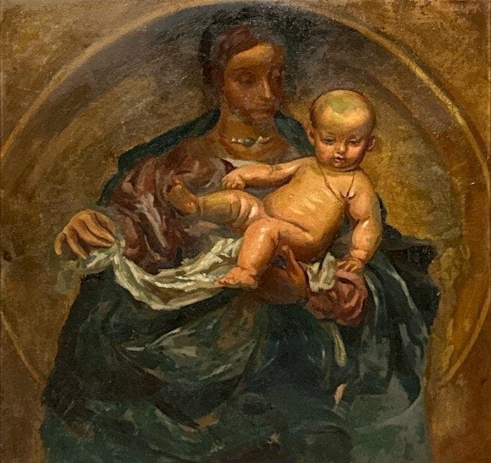 École Espagnole (XIX) - Madonna in Cathedra, Antiek en Kunst, Kunst | Schilderijen | Klassiek