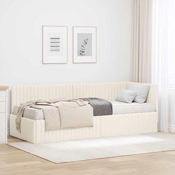vidaXL Hoekbedframe met Matras met hoofdeinde 2 st Crème, Huis en Inrichting, Verzenden, Nieuw