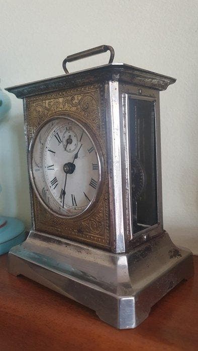 Alarm clock - Carriole - Laiton nickelé, Antiek en Kunst, Antiek | Klokken