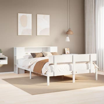 vidaXL Bed met boekenkast zonder matras grenenhout wit, Verzenden, Nieuw