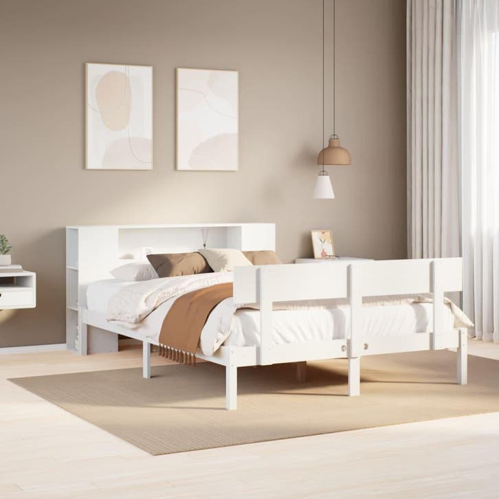 vidaXL Bed met boekenkast zonder matras grenenhout wit, Maison & Meubles, Chambre à coucher | Lits, Envoi